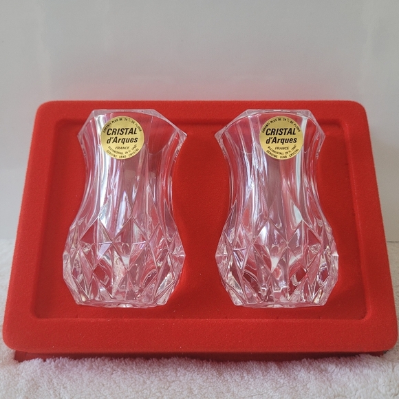 CRISTAL D'ARQUES Vintage Set of Two Lead Crystal Vases Violette Collection - Picture 1 of 8
